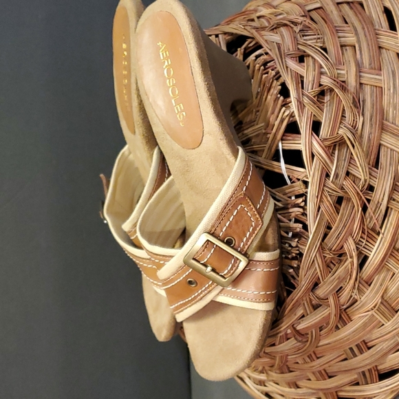 AEROSOLES Algebra sandals heels tan leather strappy womens 7M - Picture 5 of 7